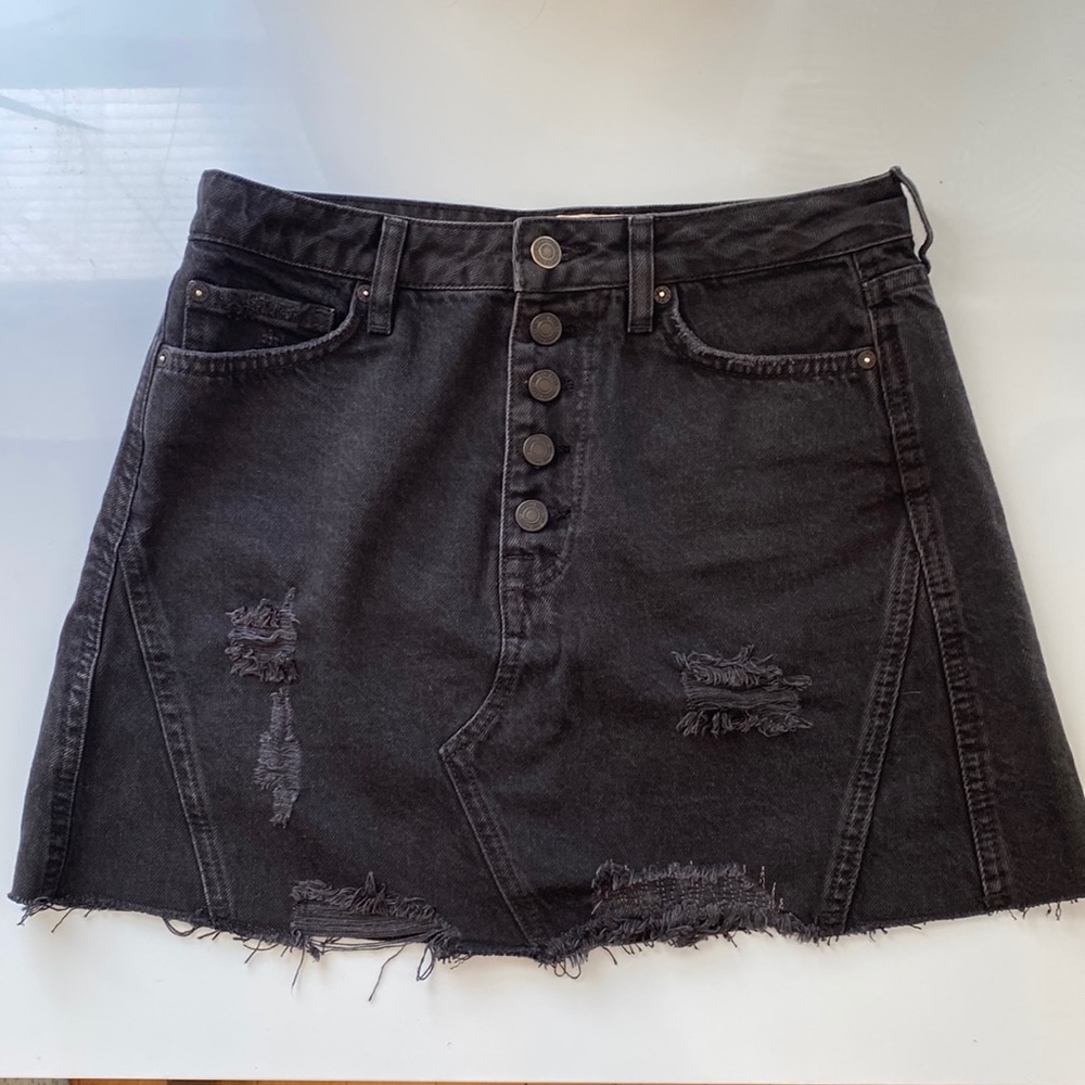 Free People Black Denim Mini Skirt